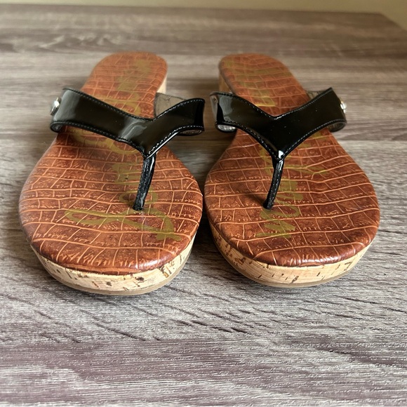 Sam Edelman Black Patent Thong Cork Sandals, Size 6.5 - Picture 4 of 8
